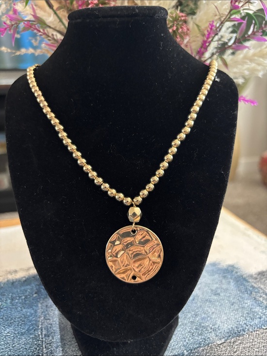 Time and Tru Jewelry - Time and Tru Gold-Tone Beaded Necklace with Textured Round Pendant
